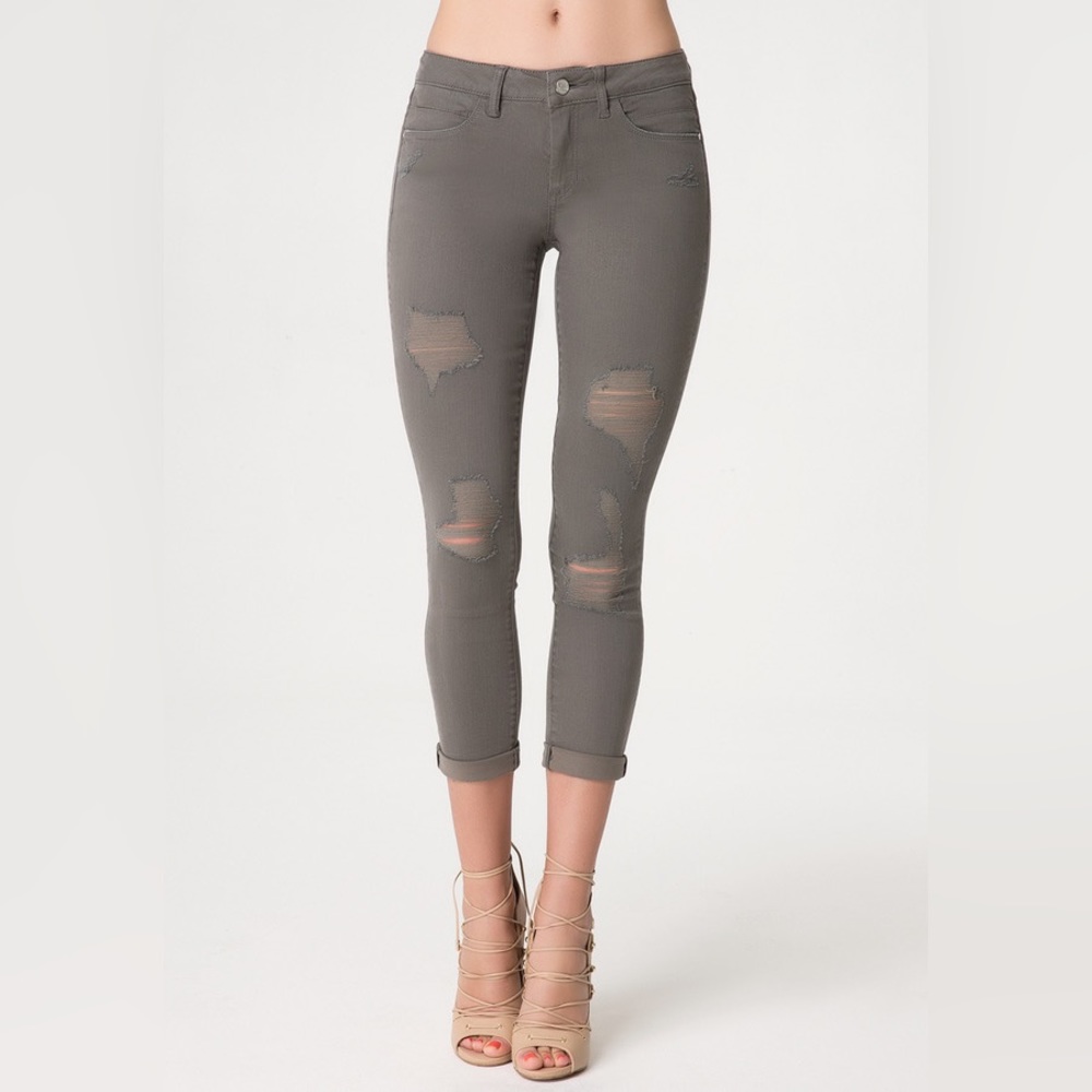Bebe Heartbreaker Natural Skinny Ankle Jeans Light Olive